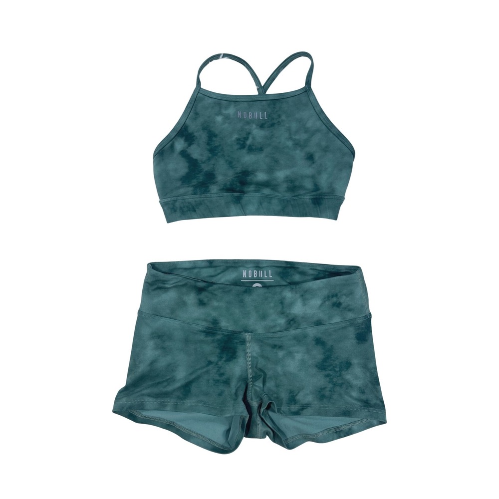 NOBULL Women Small Green Tie Dye High Neck‎ Sports Bra and Booty Shorts Set